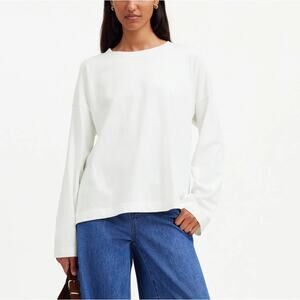Madewell Easy Crewneck Long-Sleeve Tee Womens M White Lightweight Relaxed Fit